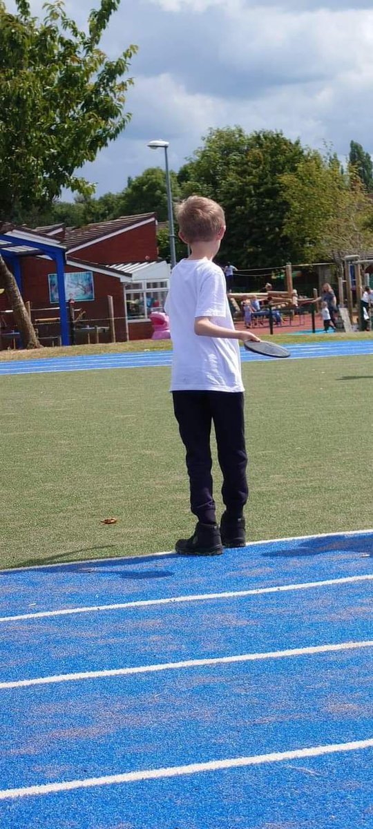 MandieWalters's tweet photo. This is my 9 year old son and I couldn't more prouder of him, than I was this Thursday. He totally pushed his boundaries and took part in the discus at his school's sports day. What you don't see after him running off, is him hiding behind a large plastic cone. #Autistic #Autism https://t.co/Q5PQ4NJBbZ