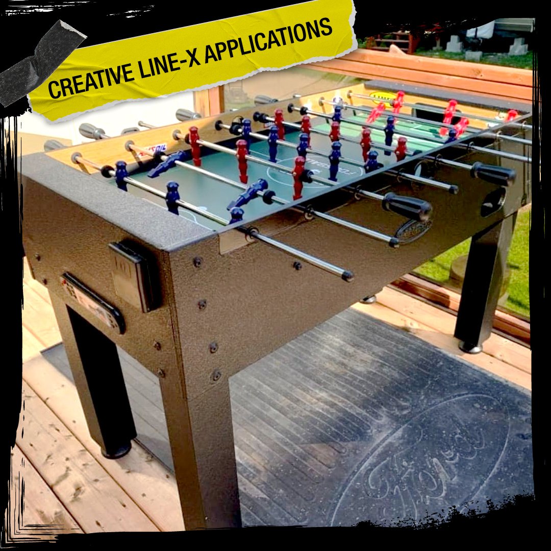 LINEXProtects's tweet image. Work hard, play harder. The crew at @linex_provincedequebec gave this foosball table the full #LINEX treatment! They must be playing rough. What are other #CreativeApplications you&apos;d like to see featured?

#LINEXIT #Foosball #4x4 #Offroading