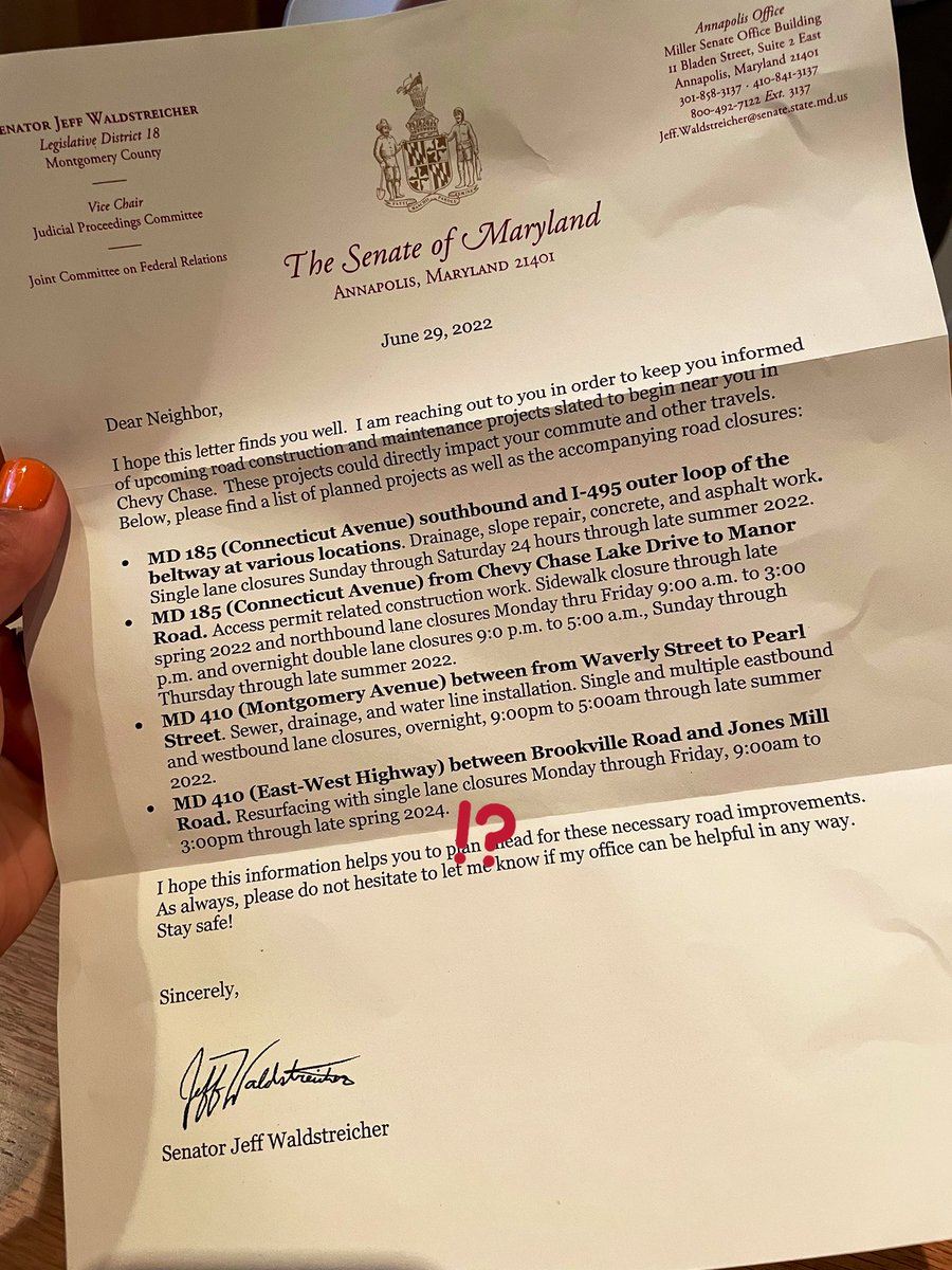 royela's tweet photo. Single lane closures M-F through late spring 2024? To resurface 0.5mi of 4 lanes? Is this a typo @jwaldstreicher? This letter dated 6/29/22 mentions a closure from the Spring in future tense so I'm hoping this is poor editing... https://t.co/nRCMn0Yk1i