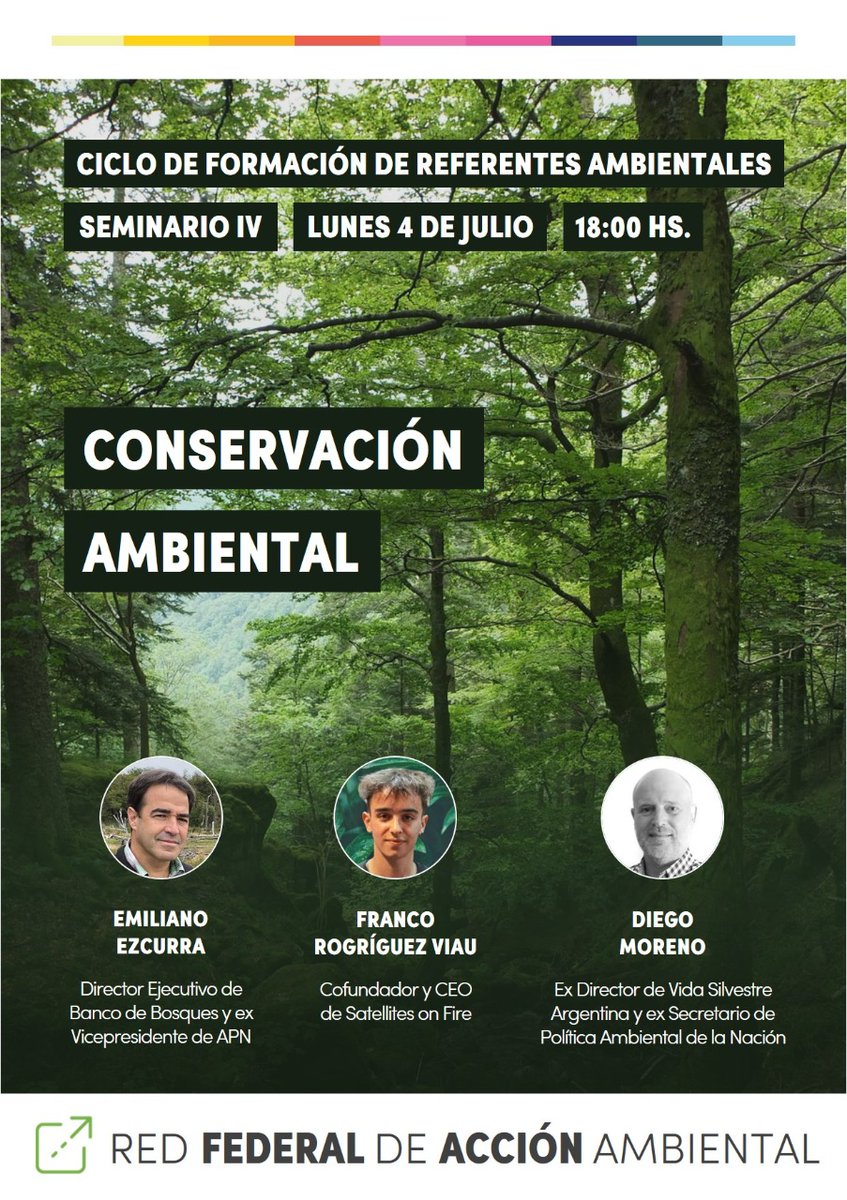 Mañana continúa el Ciclo de Formación de Referentes Ambientales de la Red Federal de Acción Ambiental. El 4to seminario es sobre Conservación Ambiental donde expondrán Emiliano Ezcurra (<a href="/EmilianoEzcurra/">Emiliano Ezcurra</a>), Franco Rodríguez Viau (<a href="/ViauFranco/">Franco Rodriguez Viau</a>) y Diego Moreno (<a href="/diegoimoreno/">Diego Moreno</a>) .