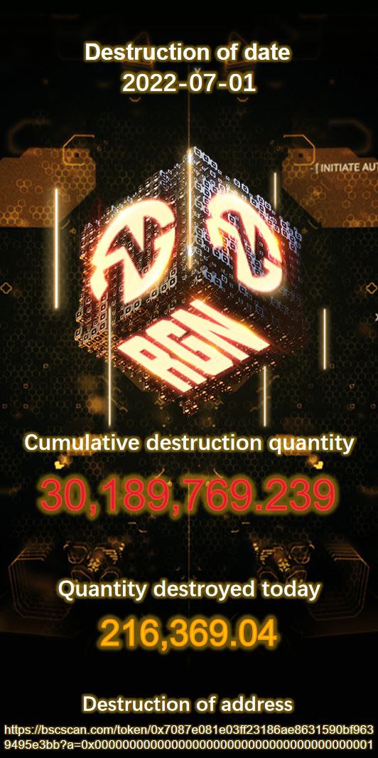 🔥 #RadiantGlory Token (RGN) Destruction Update 🔥

🔸 Date: 07-01-2021
🔸 Quantity destroyed today: 216,369.04
🔸 Cumulative destruction quantity: 30,189,769.239

📍 $RGN destruction address: bscscan.com/token/0x7087e0…