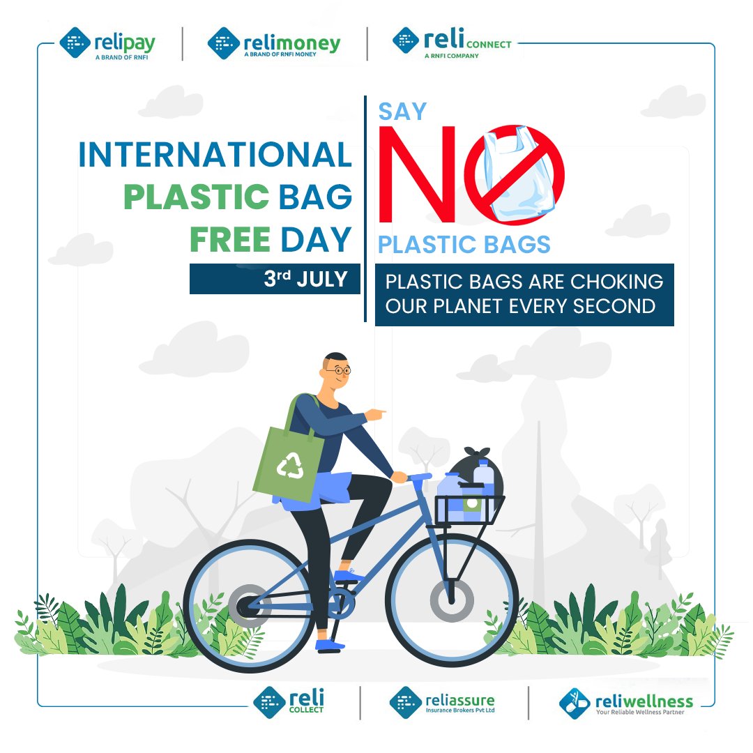 Today is a reminder of saying no to plastic bags. On this International Plastic bag free day, we should take a pledge to refuse the use of nondegradable plastic bags. Let's make our lives better by ourselves! 
.
#InternationalPlasticBagFreeDay #PlasticBagFreeDay #reliwellness