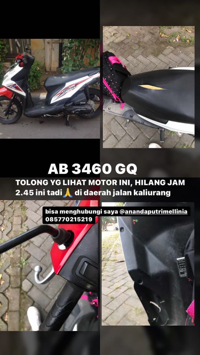 merapi_uncover's tweet photo. Minta tolong lur🙏, barangkali ada yg melihat motor ini, hilang di daerah jakal dekat lampu merah kentungan pukul 02.45 tadi, bagi yg melihat atau menemukan bisa DM saya atau hub no 085770215219, akan mendapat imbalan yg sepantasnya🙏 |@daniwahyuu_ https://t.co/OGYDOnuZ8c