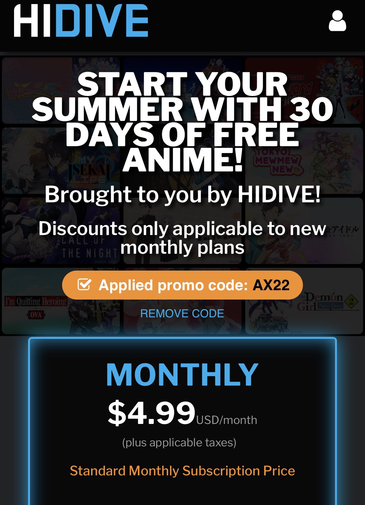 HIDIVE AWACON on Twitter "Promo code AX22 is now available for