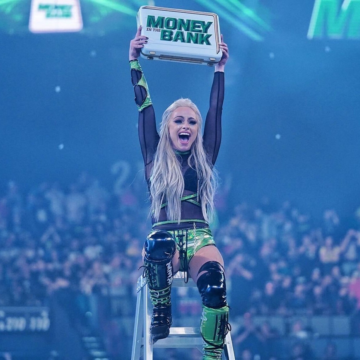WWE's tweet photo. LIV MORGAN IS MS. #MITB 

@YaOnlyLivvOnce https://t.co/EVQja8ZJaS