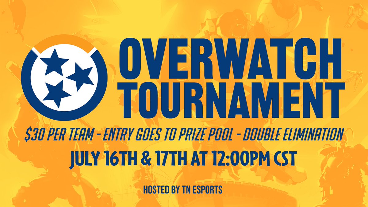 EsportsTenn's tweet photo. 📣 Tennessee @PlayOverwatch fans, this one’s for you! 

Double Elim Bracket
$30 entry fee per team - goes to the prize pool 

TO REGISTER: Join our Discord + head to the Announcements channel for all the details https://t.co/oxnFvOpcPA

#Overwatch #TNGamers #TNEsports https://t.co/YN289ELDHX