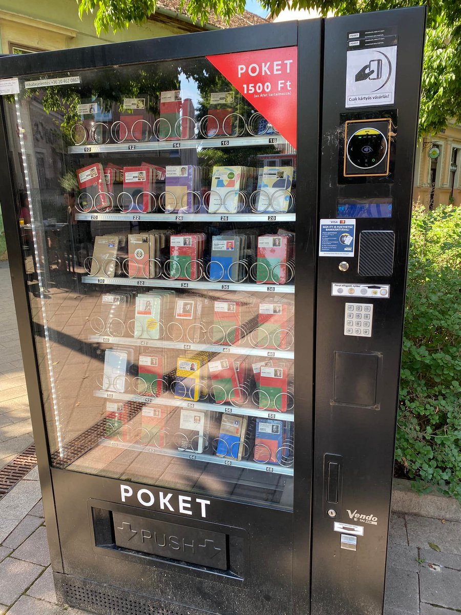 LtlFreeLibrary's tweet photo. While traveling in Hungary, Little Free Library steward Zsofia M. came across this "book ATM" that dispenses pocket-size books. 😍 https://t.co/TFuFDT7Zi5