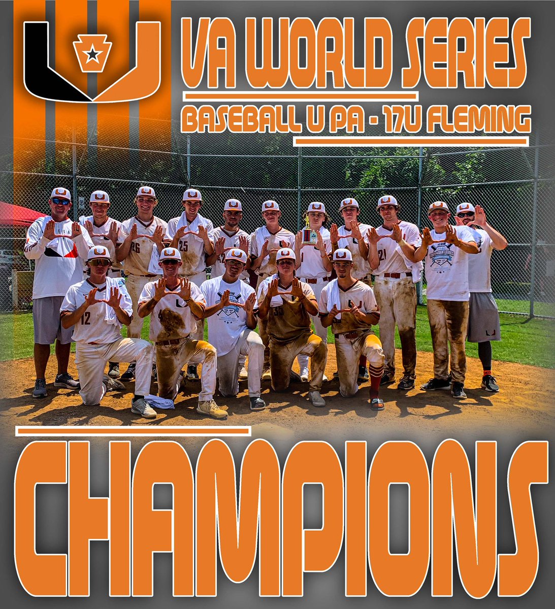Baseball U Philly 17U - Fleming wins the VA world series championship with a 10-0 victory. Tiroly with a dominant pitching performance going 5 scoreless and also added a 2B at the plate. Morrow added 2 singles and McElrath had a single.