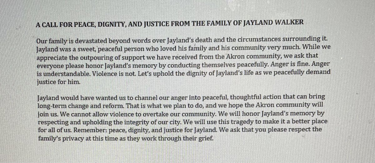 Jayland Walker’s family asks for peace, dignity, and justice in the City of #Akron following the young man’s police shooting and death. Read their full statement below. #JaylandWalker #lifesaver.