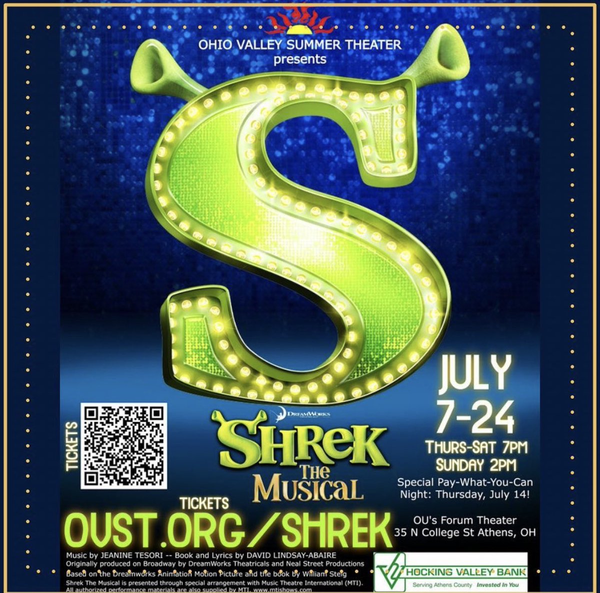@ovst_athens is opening
SHREK ON JULY 7th and runs through JULY 24th!

You will see a few OU students among the cast and crew! Come out and support local theater this
summer!

#shrek #shrekthemusical
#shrekisloveshrekislife #ohio #ohiouniversity
#ohiovalley#athensohio