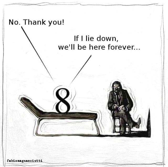 This is a mathematics joke.  The number 8 is talking with a psychotherapist.
