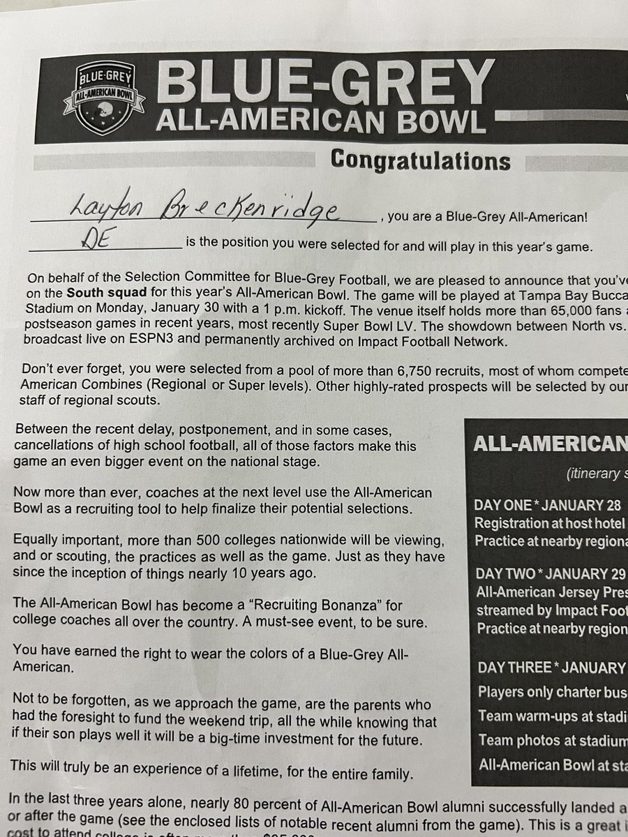 Humbled…Thank you to the selection committee for choosing me. <a href="/BlueGreyFB/">Blue-Grey All-American Bowl</a> <a href="/IBHS_Football/">Ida Baker Football</a> <a href="/CoachFaucette/">Chuck Faucette</a>