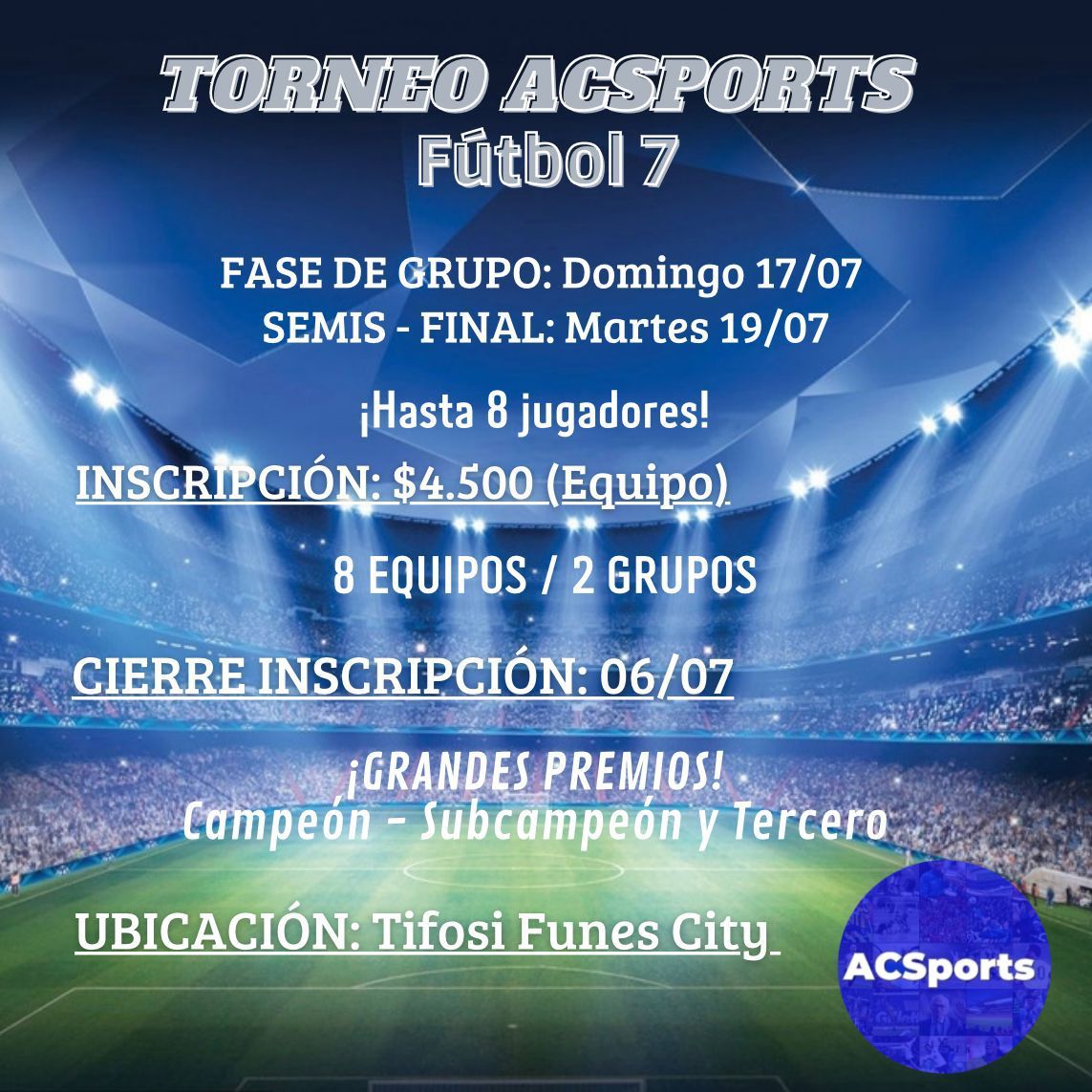 acsports20's tweet photo. INCRIBITE YA AL #TORNEO DE #Acsports!!
ULTIMOS LUGARES!
Comparti con tus amigos y arma tu equipo! https://t.co/qSG29Ovyqc