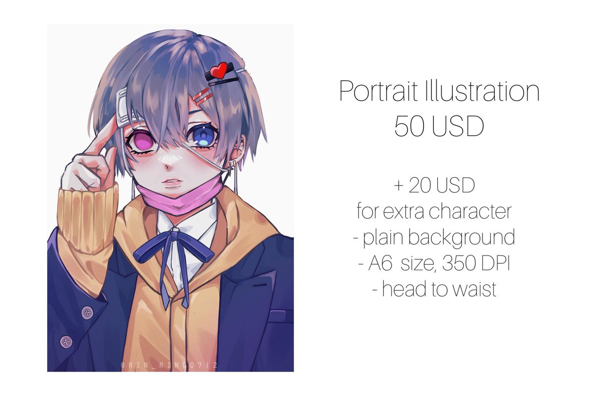 I'm opening art commission! The prices are in USD for easier transaction for foreign clients. These prices are for this month only.
Personal use. Please send me a private message if interested ! 
I'll be very happy to work with you 🙇🏻‍♀️ 