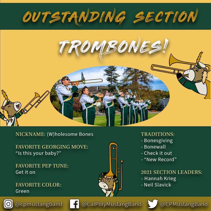 CalPolyBand's tweet photo. 2021-2022 “Outstanding Section” recognition goes to the trombones! Congrats to the section on the award! Can’t wait to see who receives the award next year! https://t.co/rlI3Sjq4So