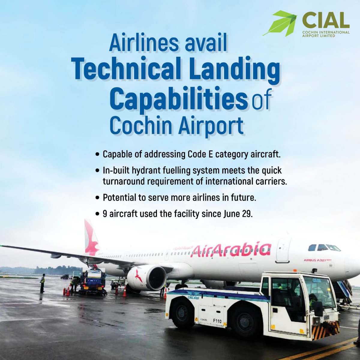 KochiAirport's tweet image. CIAL started a technical landing facility for refuelling of airplanes
#CIAL #KochiAirport  #CodeE #inbuilt #hydrant #fuellingsystem  #international #carriers