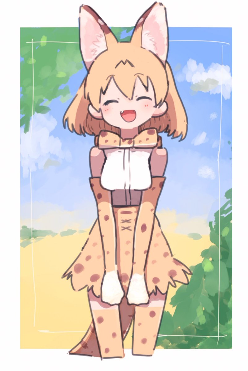serval (kemono friends) 1girl animal ears solo tail bow bowtie skirt  illustration images