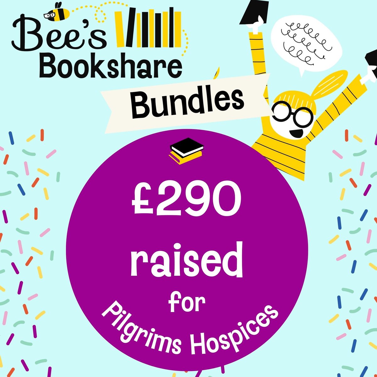 You've raised £290 for <a href="/PilgrimsHospice/">Pilgrims Hospices</a> for the #BeesBookBundle fundraiser. THANK YOU! Your generosity will go a long way to support people in East Kent. Not got a book bundle yet? Go to justgiving.com/fundraising/be… to donate &amp; receive 🙏📚