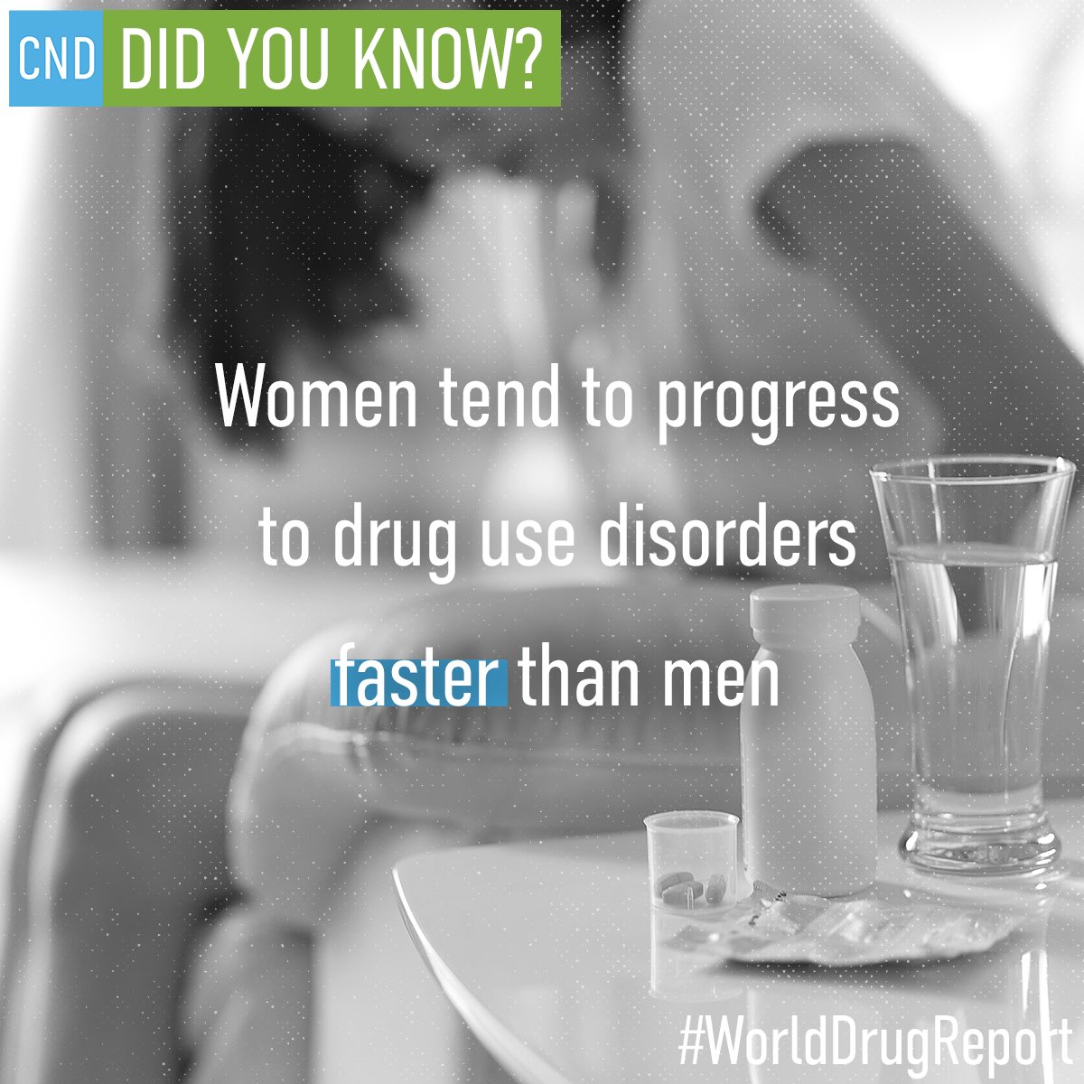 The large majority of people who use drugs continues to be men, but women tend to progress to drug use disorders faster than men 👨👩💊

#CareInCrises
#WorldDrugReport