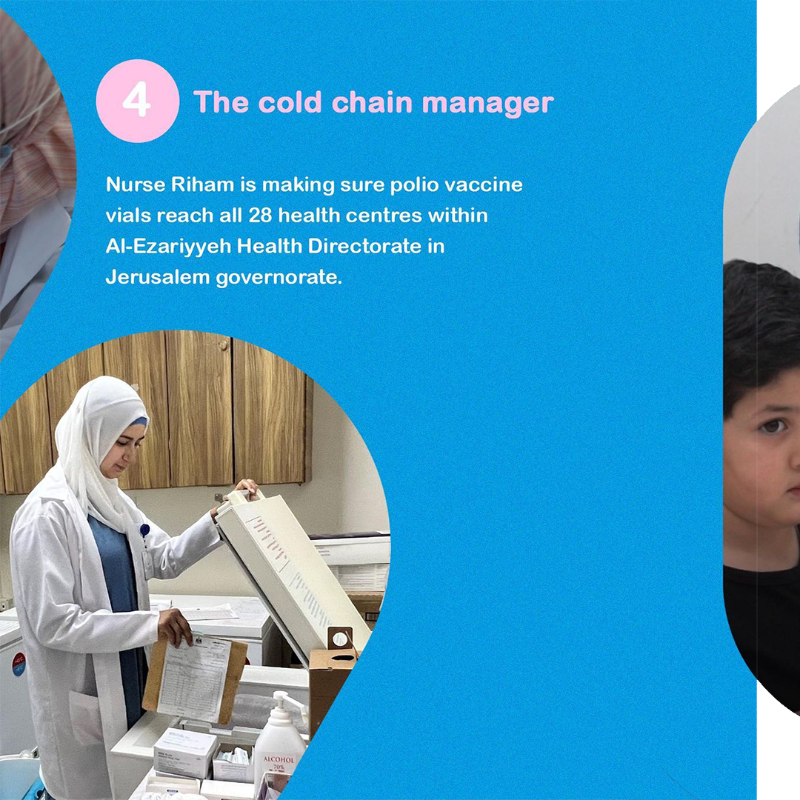 WHO's tweet photo. During a #polio vaccination campaign in Bethlehem and Jerusalem governorates, children 👦👧 under five received an extra dose of polio vaccine to boost their immunity. ⁣
⁣
These are some of the people you might meet at a polio vaccination site. #VaccinesWork