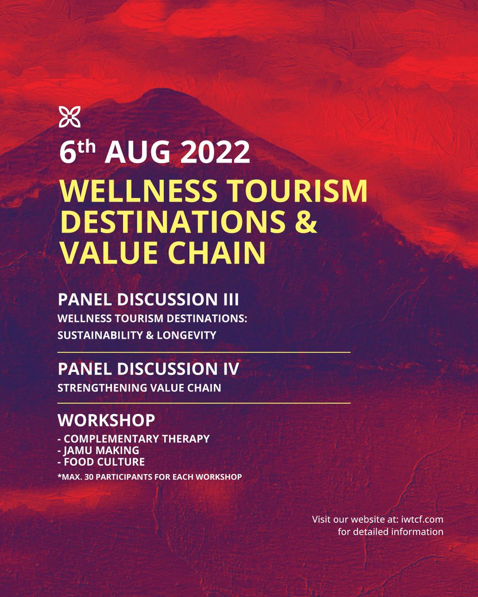 Pelaksanaan Presidensi G20 Indonesia akan diiringi oleh beberapa side event di beberapa kota terpilih di Indonesia.

Salah satunya adalah International Wellness Tourism Conference & Festival (IWTCF) 2022, yang akan diadakan tanggal 5-7 Agustus 2022 di Solo, Jawa Tengah.