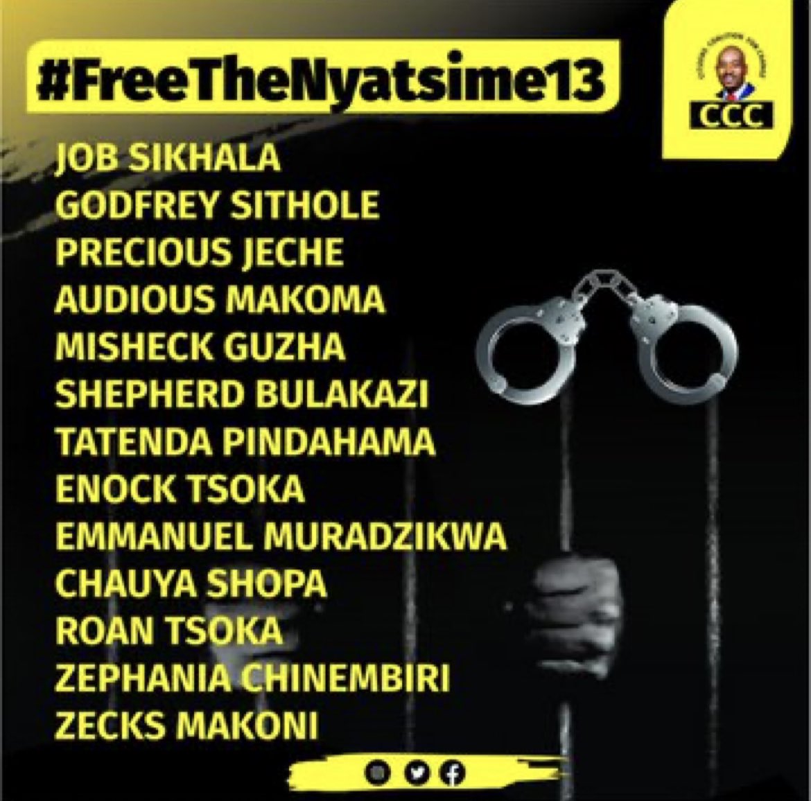 #FreeTheNyatsime13 @CCCZimbabwe #Zimbabwe #politicalprisoners #injustice #ruleoflaw #oppression #Africa