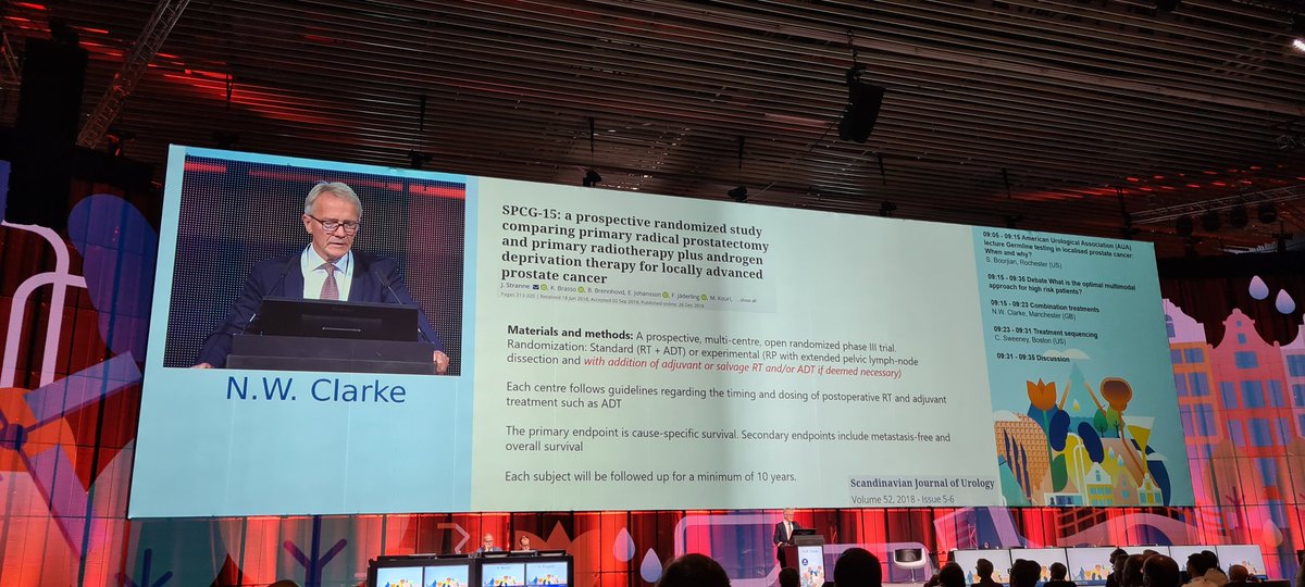 LambAlastair's tweet photo. Optimal multimodal approach to M0 #HRPCa?
Noel Clarke, surgeon, says its EBRT + ADT & Enza/Abi.
@ChrisSweens1, oncologist, says its RP, EBRT/ADT...and points out the spectrum of disease in 'high risk' #PCa.
Which is it?
What trial will answer this? #SPCG15? #PROTEUS?
#EAU22 https://t.co/ZrL2GwkyhL