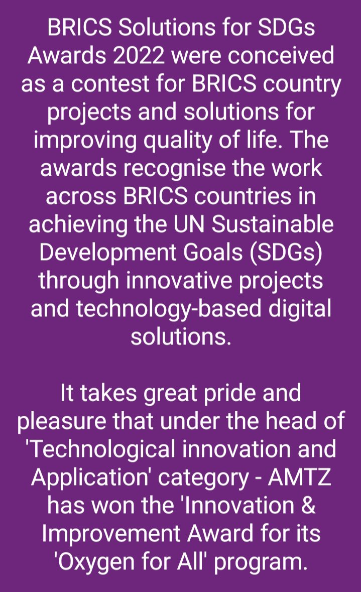 AP_MedTechZone's tweet photo. BRICS Innovation Award for AMTZ’s work on providing Oxygen for All https://t.co/Wx6WVzBGTX