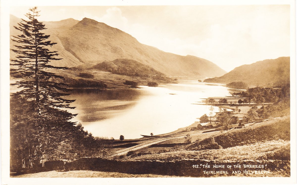 MissHistorygal's tweet photo. Sublime sepia view of #Thirlmere lake & #Hellvellyn on this original #postcard of the English #LakeDistrict. Photographers were local firm of G P Abraham Ltd based in Keswick. Dated about 1910s - would like to collect the whole set, but as this is no.112 I have a way to go! https://t.co/A6hCKiYZVh