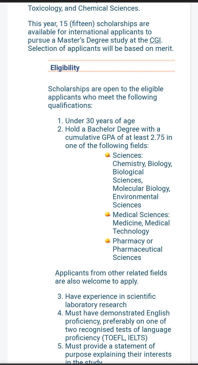 15 Scholarships 
Chulabhorn Graduate Institute Scholarship 2023.
Study: Masters
Opportunity Focus Areas:
Environmental Toxicology.
Applied Biological Sciences: Environmental Health.
Chemical Sciences.
Program Period: 2 years
Deadline: September 30, 2022
