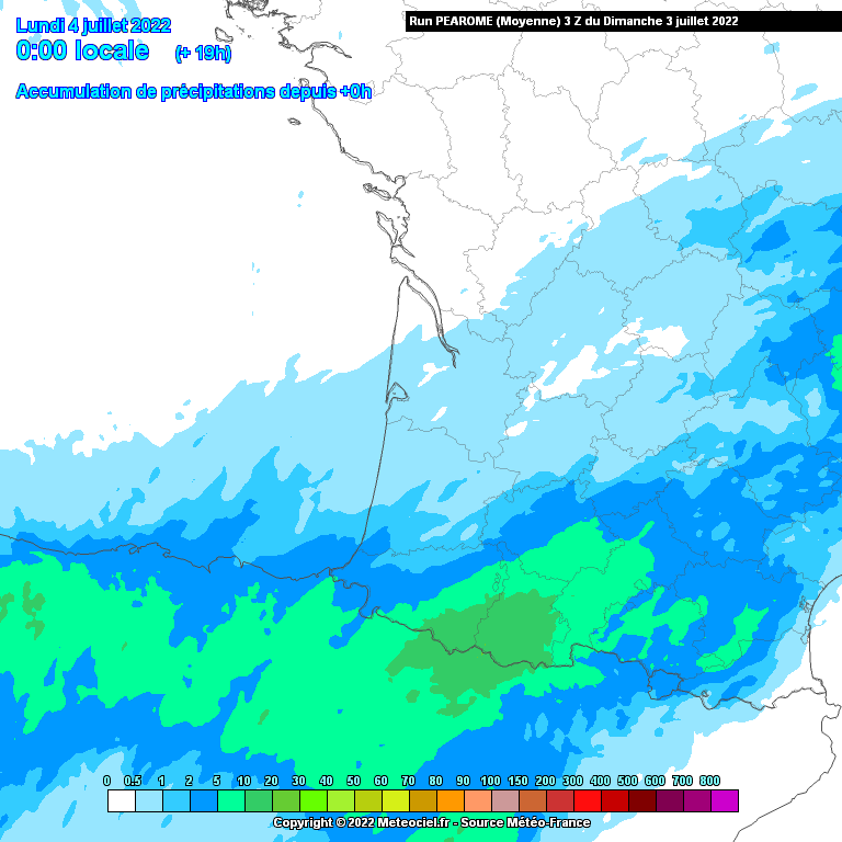 ⚠️⚠️⚠️Durante la tarde/noche se esperan #tormentas en #Navarra que localmente podrán ser fuertes, más probables en áreas de montaña aunque no pueden descartarse en ninguna zona
Precipitación prevista por la media de los ensembles de Arome hasta 00h