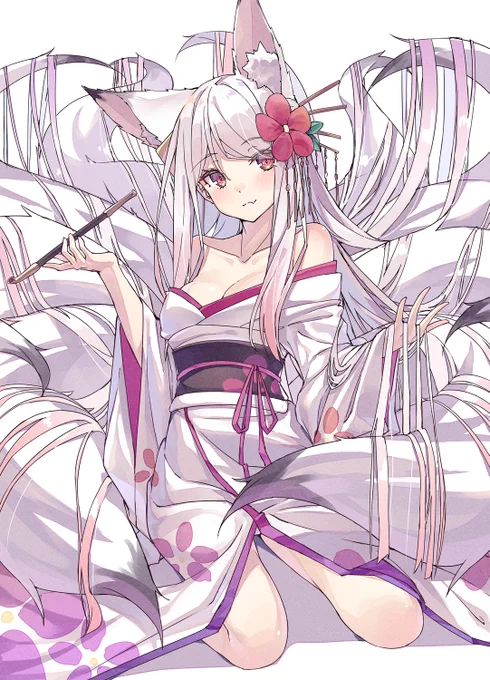 白髪和装九尾 