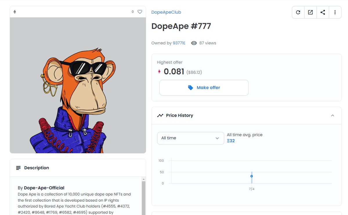 Dope_Ape_NFT's tweet photo. LFG! Futuristic dope ape sold for 32 eth https://t.co/6aXEqBcOX7