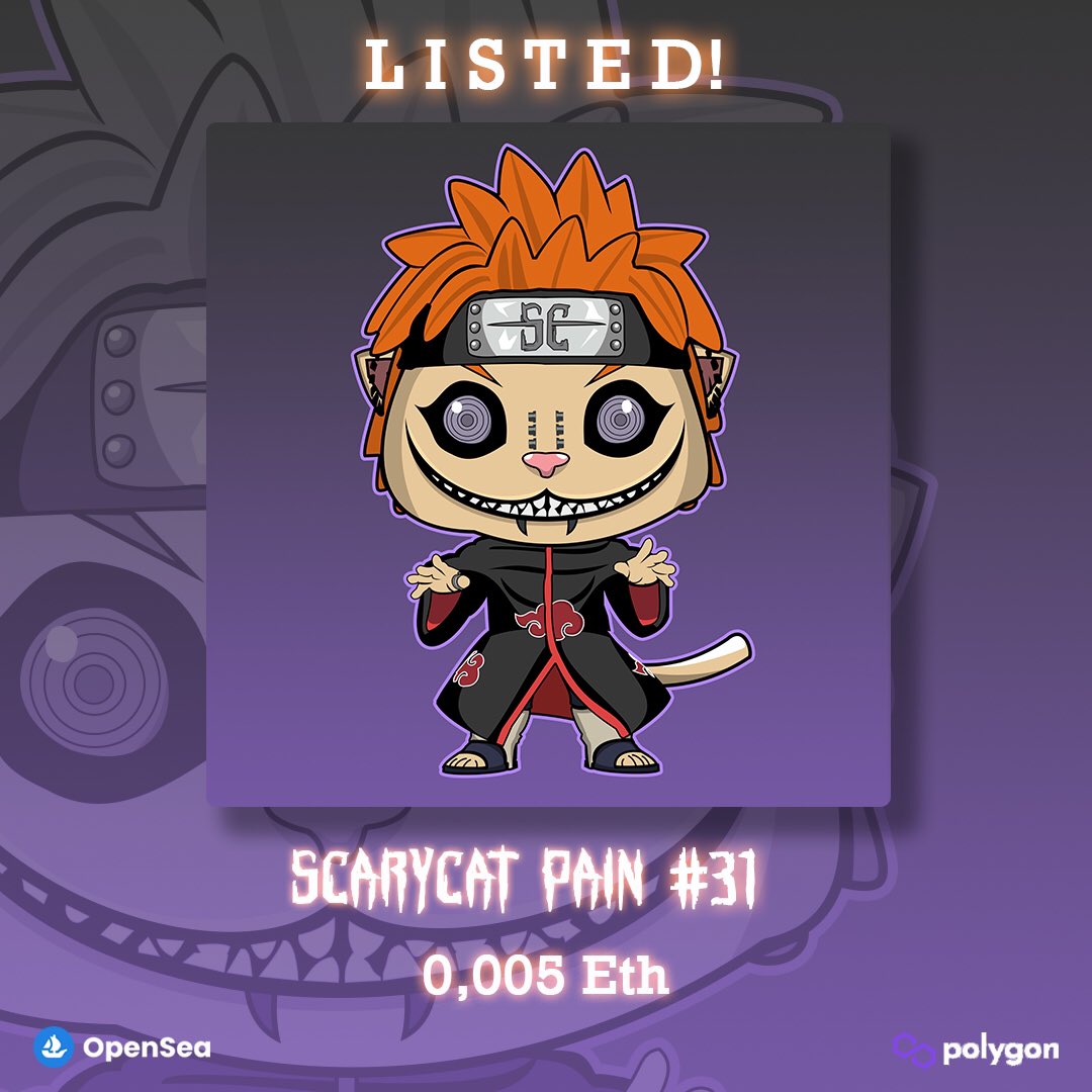 scarycat_nft's tweet photo. New Listed !

ScaryCat Pain #31
Available @opensea 

💸 FP : 0,005 ETH
♾️ Network : Polygon Blockchain 
⛔️ No gas fee

For see the latest artwork, click link here :
https://t.co/3rUgU3D6W4

#NFT #ScaryCat #NFTCommunity #OpenSea #NFTCollector #NFTDrop https://t.co/FxCn8fh341