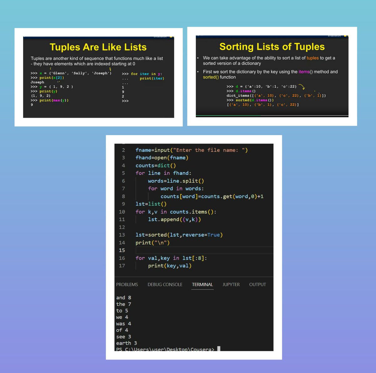 SujiMarium's tweet image. Day 9✅
#100DaysOfCode 
#coursera
#pythondatastructure