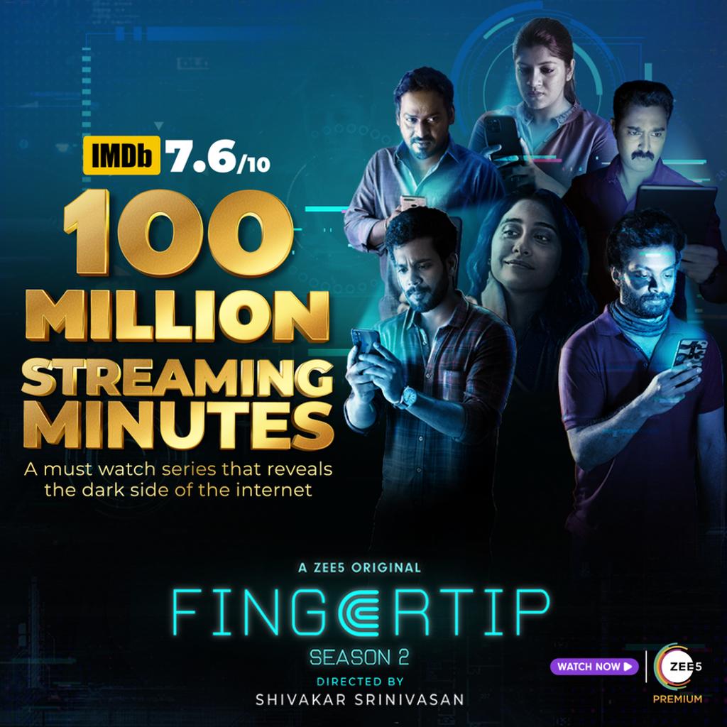 1⃣0⃣0⃣Million Streaming Minutes for #FingertipS2 - Zee 5 Original Web Series ! 🔥📱 

@ZEE5Tamil @Prasanna_actor @ReginaCassandra @Aparnabala2 #PrettyKollywood #FingerTip2