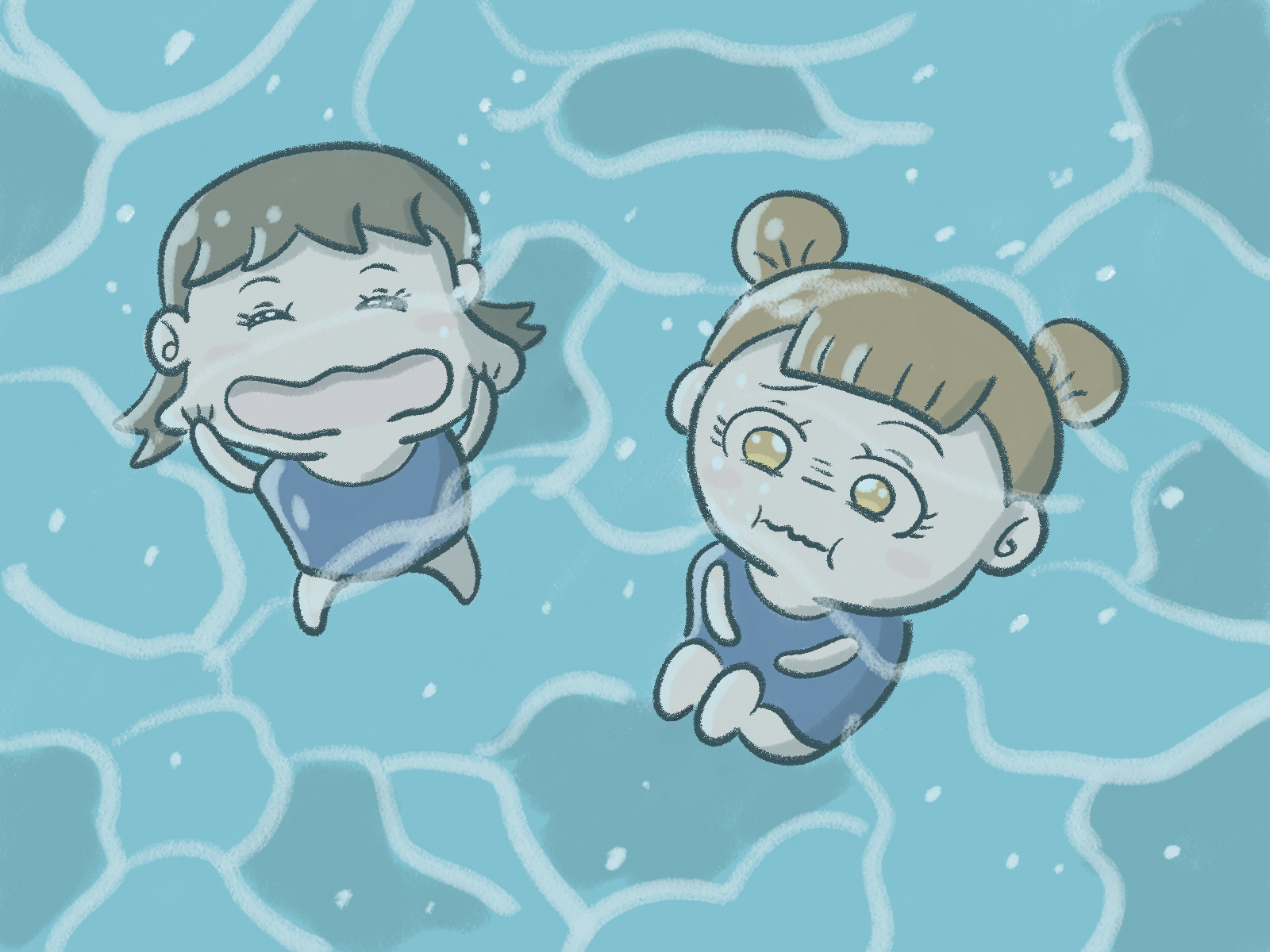 Aki こちらは趣味垢でーす Al Twitter プールの水中でにらめっこをしている女の子たち プール開きしましたね 今年はプール に行く家族や子供たちた多そうですね ちなみに私が最後にプールに行ったのは中3だと思います イラスト かわいいイラスト Illustration