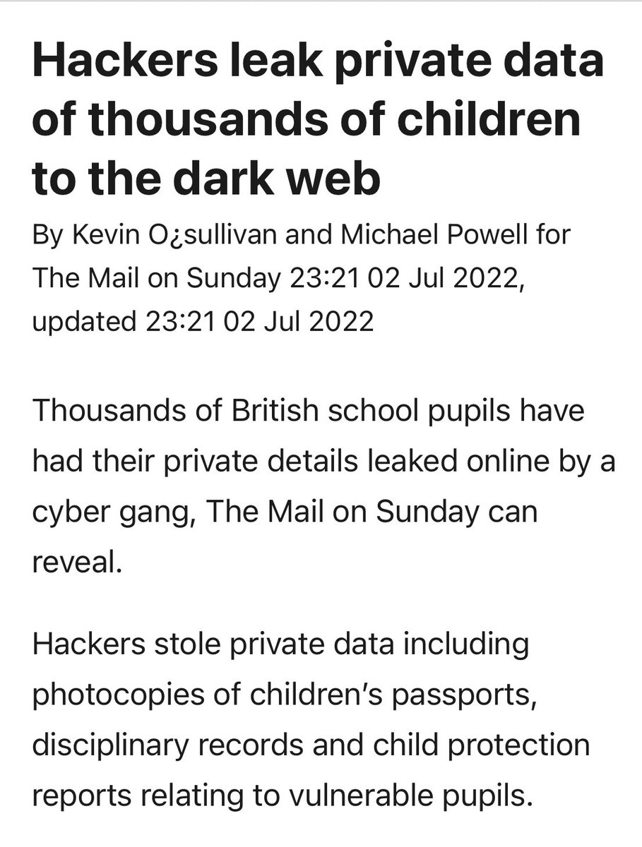 defenddigitalme's tweet photo. Children’s passport details, records of child protection, behaviour and discipline all stolen and exposed. The #SchoolsBill says “let’s make that big risky data even bigger and riskier” without any new safeguards for security or privacy-preserving measures on the face of the Bill https://t.co/iaCPaTLZXf