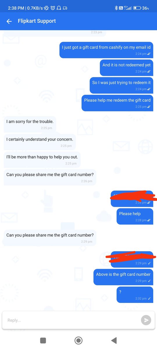 Avinav1243's tweet photo. I was not able to redeem a gift card and I shared the gift card number as well to them as well.

Now I haven't heard anything from them.

Worst service from Flipkart.

#FlipkartScam @Flipkart @flipkartsupport https://t.co/rVArzSO6AO