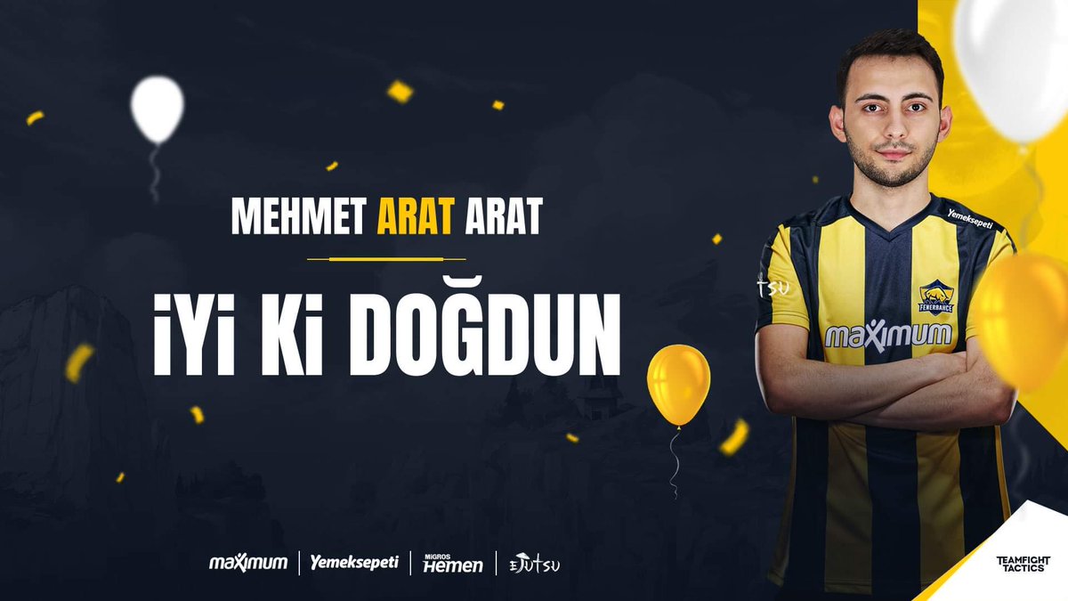 Bugün TFT oyuncumuz Mehmet "ARAT" Arat'ın doğum günü! 🎉

Nice başarı dolu, sağlıklı ve mutlu senelere <a href="/AratFb1907/">Mehmet Arat</a>! 💛💙