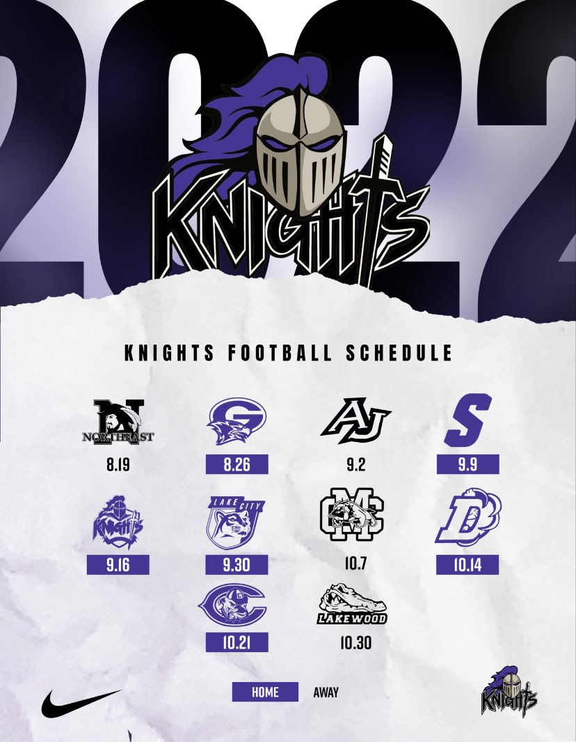 Here is our 2022 Football Schedule … WE WANT ALL THE SMOKE 💨💨 #RoadToState #TheKnightWay #ShieldsUp 🛡⚔️📈