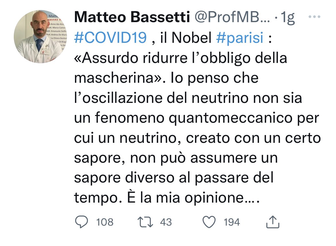 madforfree's tweet photo. Volano stracci nella cosiddetta comunità scientifica.Bassetti attacca Galli; il Nobel Parisi attacca il governo; Bassetti attacca Parisi; Ricciardi attacca Bassetti parlando di nani e ballerine; Bassetti attacca Ricciardi parlando di h-Index. Il tutto sopra le nostre povere teste https://t.co/e31hzsONkS