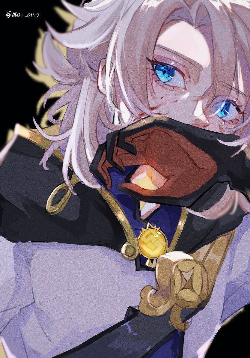 albedo (genshin impact) male focus vision (genshin impact) 1boy gloves solo blue eyes blood  illustration images