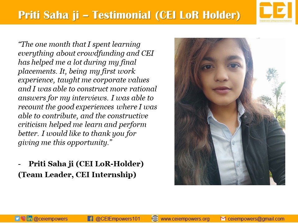 truptilahiri's tweet photo. #CEI_Internship #LetterofRecommendation #CEI_LOR

One of our Alumni who got placed in a top company shares her experience. https://t.co/bwWt17viVz