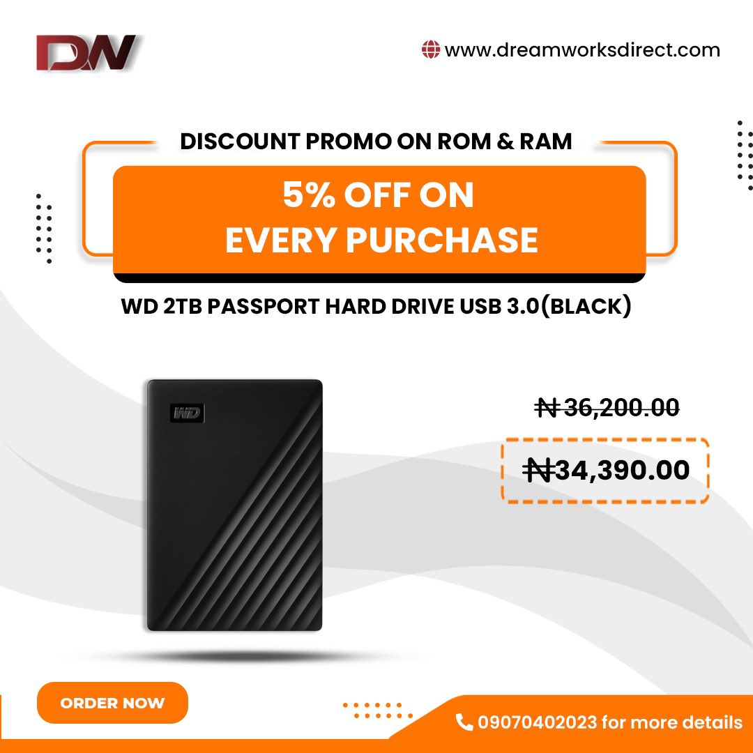 Dreamworksnig's tweet photo. Discount Promo Alert!

Get 5% off on every purchase.
Browse thru our range of ROM &amp; RAM like WD, Toshiba, Sandisk, Seagate and much more at never before Prices.

Visit https://t.co/BIv96b2Ig1 or call 09070402023 to order.

#Dreamworksdirect #explore #bestoffersnigeria https://t.co/NrrsujT6lG