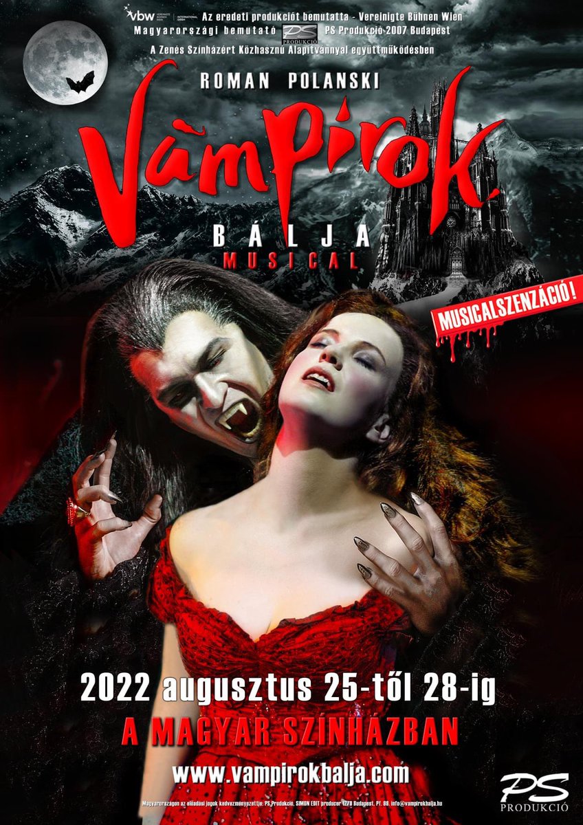 Vámpírok bálja musical 2022
A PS Produkció előadása a Pesti Magyar Színházban
📅 AUGUSZTUS 25-28
🛒 JEGYINFORMÁCIÓ ⬇️
psprodukcio.jegy.hu
fb.me/e/1cHuETdBN
vampirokbalja.com
#psprodukcio #vampirokbalja
🧛‍♀️🧛🧛‍♂️🥁🎻🎭🎺🎸🎹🎷👌