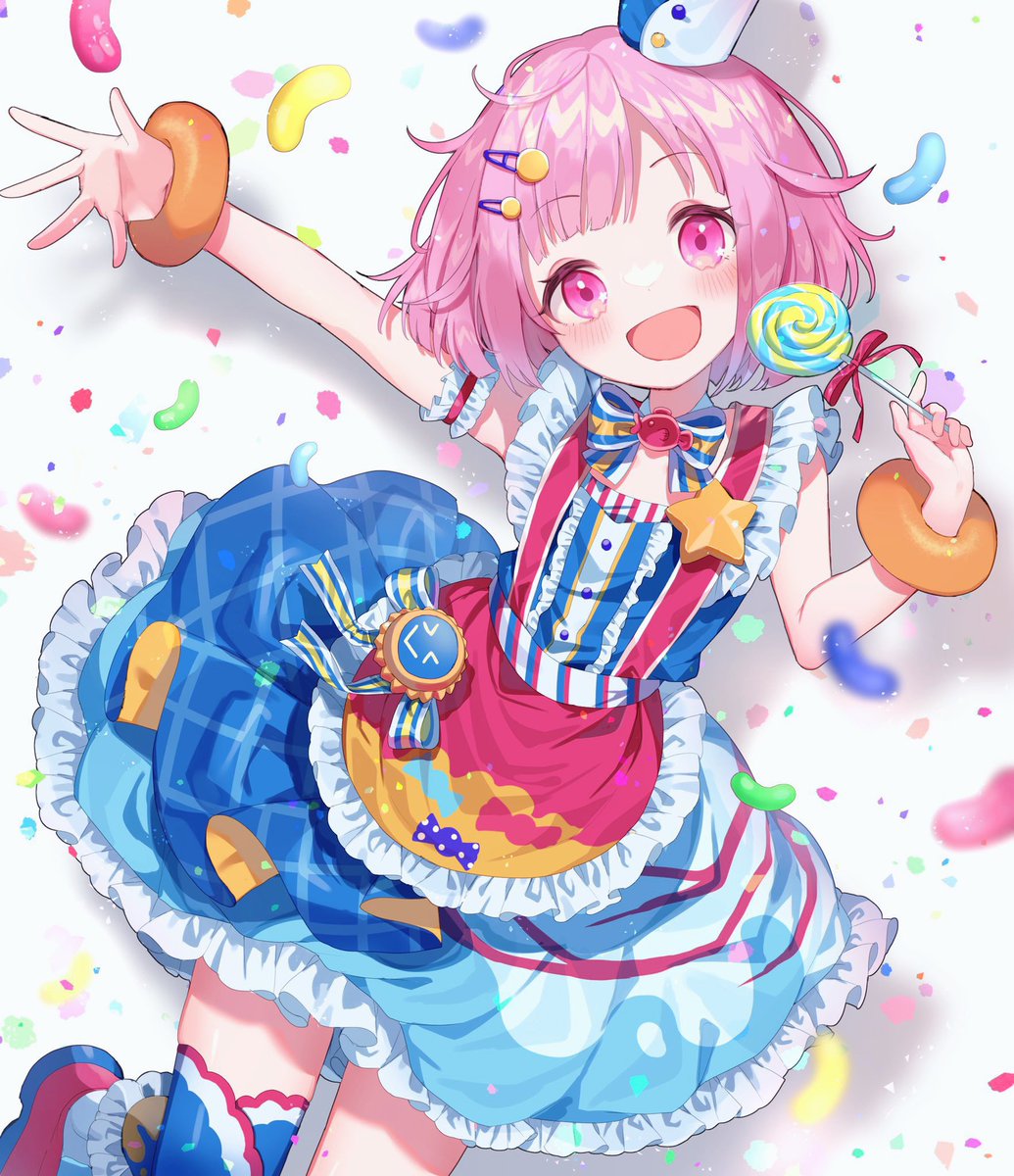 1girl food candy lollipop solo pink hair pink eyes  illustration images