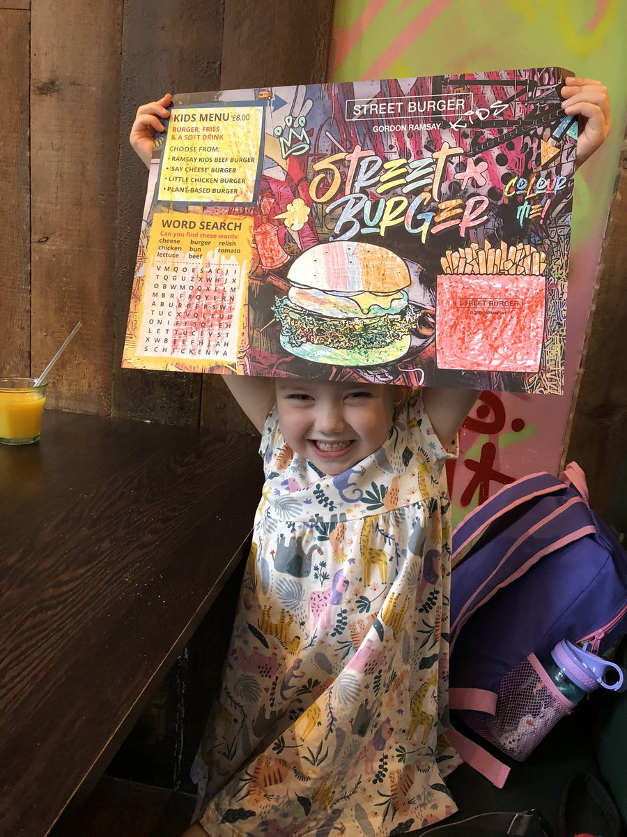FionaSellick's tweet photo. @GordonRamsay my little girl wanted to send you her colouring of her menu at your Covent Garden @GordonRamsayGRR Street Burger 😊 https://t.co/0NlbDXZJ5F