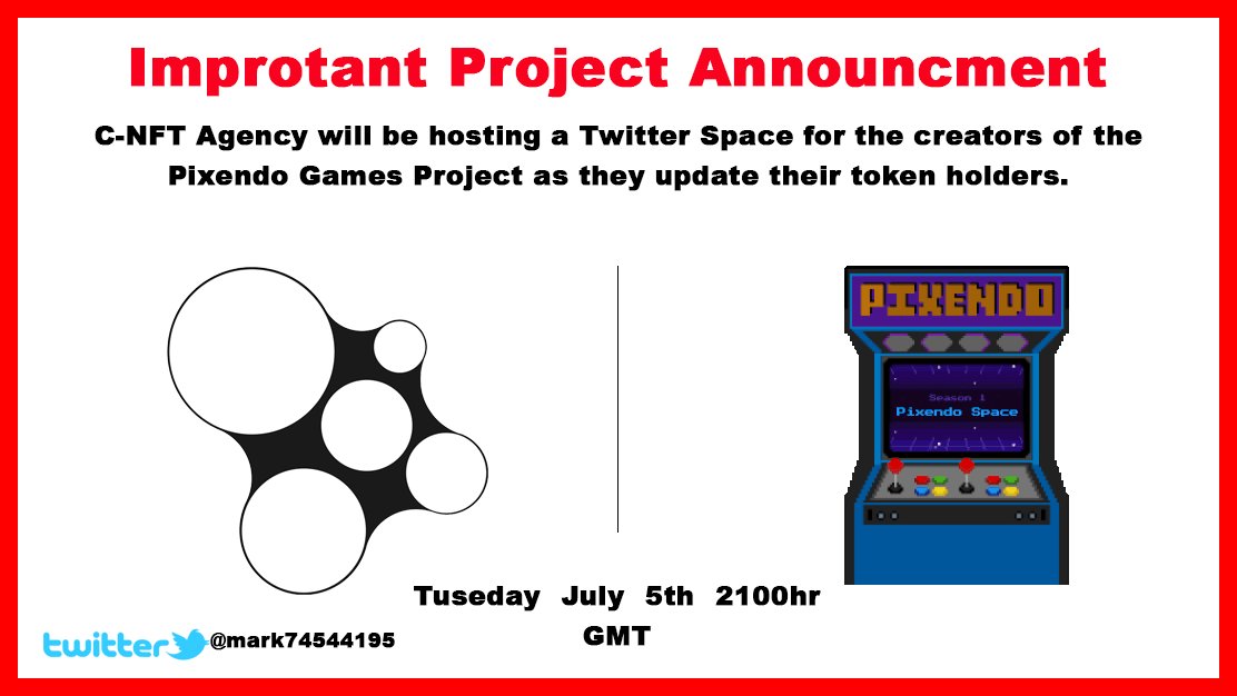 If you hold a Pixendo Games project NFT, you might want to attend this space.

Click the link below ⬇️ and set a reminder!

ℹ️x.com/i/spaces/1mnxe…

#NFT #NFTCommunity #Cardano #CardanoNFT <a href="/Pixendo_Games/">Pixendo Games</a>