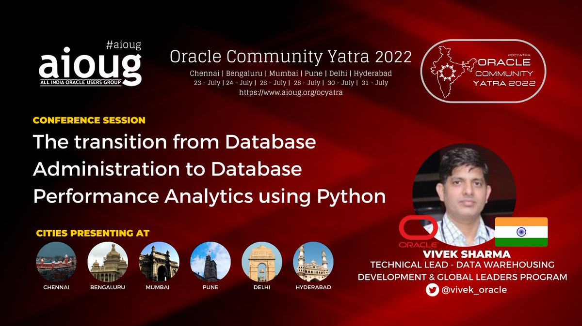 AIOUG's tweet image. Please give a massive welcome to #OCYatra #Keyspeaker Vivek Sharma @vivek_oracle presenting bit.ly/3OFoz2s. Don't wait any longer to register for this event bit.ly/OCYatra
@Oracle @OracleDatabase @groundbreakers @oracleugs @oracleace